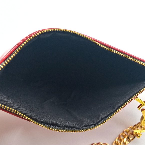 Yves Saint Laurent Red Leather Clutch Shoulder Bag YSL Pin Purse Gold-to… - Picture 10 of 13